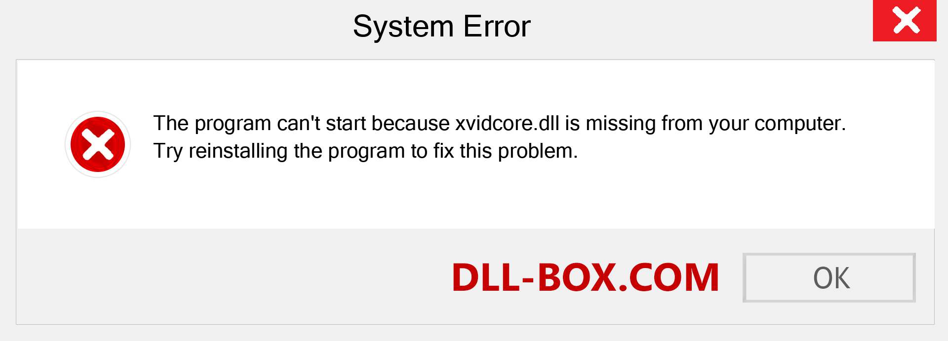 message xvidcore dll not found